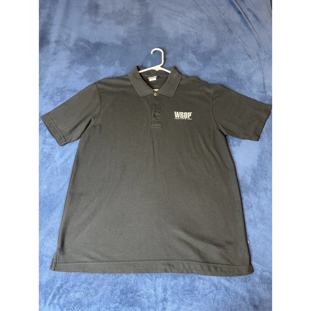 WSOP World Series of Poker Black Polo Shirt Mens Large 601-103 Comfy Blend